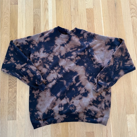 Reverse Tie Dye Sweatshirt Black & Brown Bleached Pullover grunge Street wear L - Picture 2 of 7